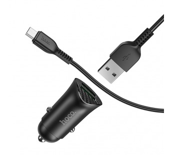 Адаптер автомобильный Hoco Z39 (QC 3.0), 2USB+кабель Micro usb. цвет черный#1691991