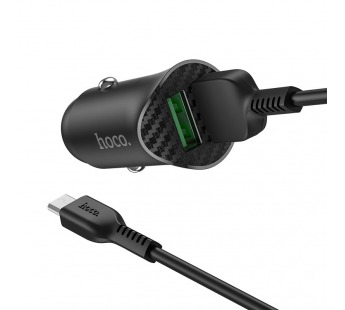 Адаптер автомобильный Hoco Z39 (QC 3.0), 2USB+кабель Micro usb. цвет черный#1691990
