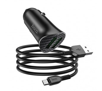 Адаптер автомобильный Hoco Z39 (QC 3.0), 2USB+кабель Micro usb. цвет черный#1691994
