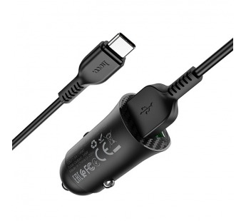 Адаптер автомобильный Hoco Z39 (QC 3.0), 2USB+кабель Type-C цвет черный#399831