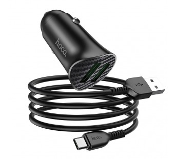 Адаптер автомобильный Hoco Z39 (QC 3.0), 2USB+кабель Type-C цвет черный#1691982