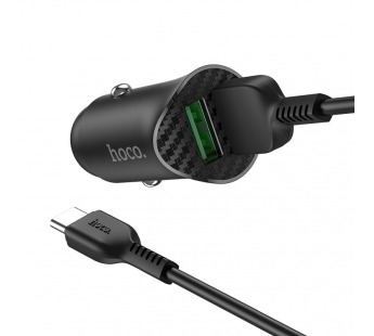 Адаптер автомобильный Hoco Z39 (QC 3.0), 2USB+кабель Type-C цвет черный#1691979