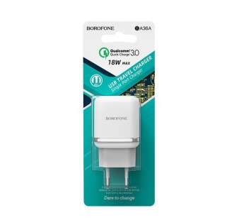 Адаптер Сетевой Borofone BA36A High QC3.0 1USB/5V/3A (white)#2064854