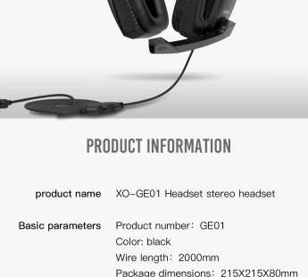 Наушники накладные с микрофоном XO-GE-01, игровые, цвет черный#1816282