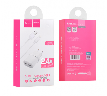 Адаптер Сетевой HOCO C12 + кабель Apple Lightning (White)#1394904
