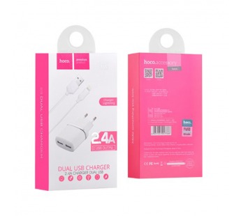 Адаптер Сетевой HOCO C12 + кабель Apple Lightning (White)#2064853