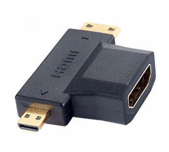 Переходник PERFEO HDMI A розетка - HDMI D (micro HDMI) вилка + HDMI C (mini HDMI) вилка (A7006)#955826