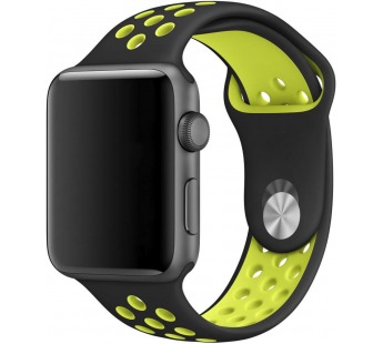 Ремешок Watch Series 38/40мм силиконовый (перфорированный) черно-зеленый#417836