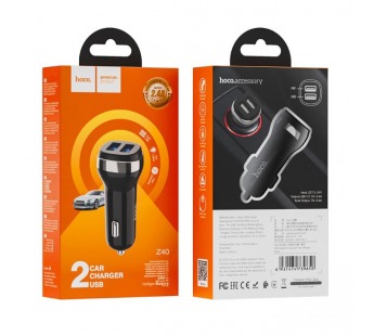 Адаптер автомобильный Hoco Z40, 2,4А 2USB, черный#2064851