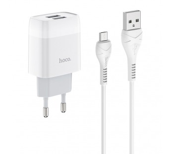 Адаптер Сетевой Hoco C73A Glorious 2USB/5V/2.4A + кабель micro USB (white)