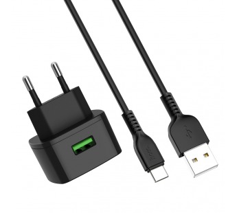                         Сетевое ЗУ USB Hoco C70A Cutting-edge single port QC3.0 + кабель Type-C (черный) #1609837