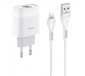 Адаптер Сетевой Hoco C73A Glorious 2USB/5V/2.4A + кабель Apple lightning (white)#421671