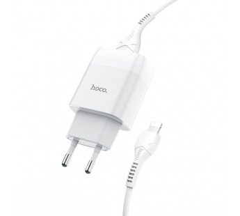 Адаптер Сетевой Hoco C73A Glorious 2USB/5V/2.4A + кабель Apple lightning (white)#433647