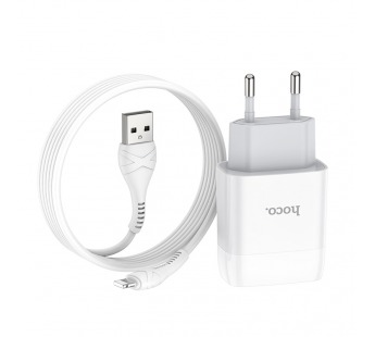 Адаптер Сетевой Hoco C73A Glorious 2USB/5V/2.4A + кабель Apple lightning (white)#1417711
