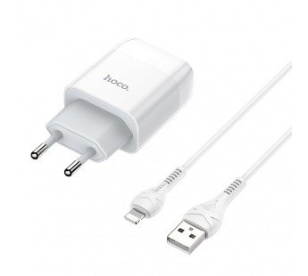 Адаптер Сетевой Hoco C73A Glorious 2USB/5V/2.4A + кабель Apple lightning (white)#1417712
