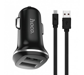 Адаптер Автомобильный Hoco Z1 2USB/5V/2.1A+ кабель micro USB (черный)#1588383