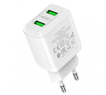 Сетевое зарядное устройство USB Hoco N6 ( 3A, 2 порта, быстрая зарядка QC 3.0) Белый#1554135