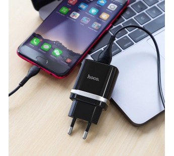 Адаптер Сетевой Hoco C12Q QC3.0 + кабель микро USB чёрный#1561315