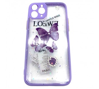 Чехол iPhone 11 Pro Силикон Loewe Бабочки стразы Фиолетовый#431114