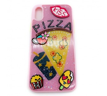 Чехол iPhone X/XS Силикон Kiss Pizza стразы Розовый#1646209