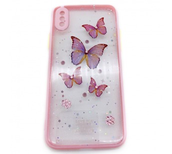 Чехол iPhone X/XS Силикон Бабочки стразы Розовый#1646202
