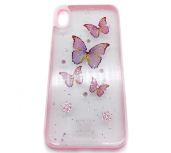 Чехол iPhone XR Силикон Бабочки стразы Розовый#1646188