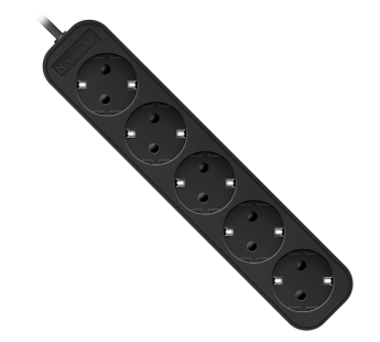 Удлинитель Defender с заземлением M530 3.0 м, 5 розеток, 10А, черный (1/45)#431238