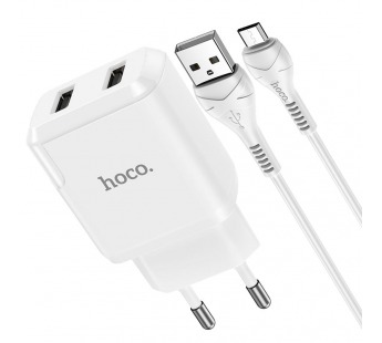СЗУ HOCO N7 Speedy (2-USB/2.1A) + micro USB кабель (белый)#440798