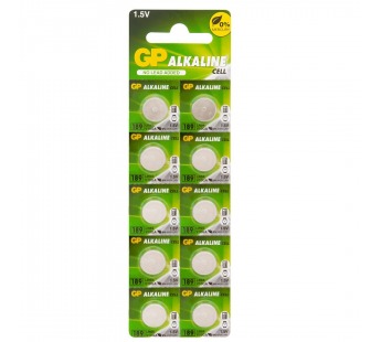 Батарейка GP G10/LR1130/LR54/389A/189 Alkaline 1.5V отрывные (10 шт. в блистере)#1621262