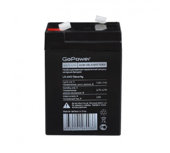 Аккумулятор  6V,  4,5 Ah LA-645 "GoPower"#2118261