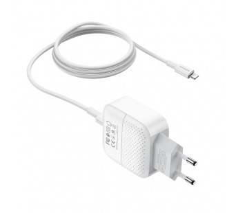 Адаптер Сетевой BOROFONE BA46A 2USB QC 3.0 и PD+ кабель TypeC-Lighting (белый)#1402603