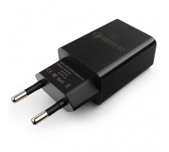 Адаптер постоянного тока 220В с выходом 1гн.USB 5V, 9V, 12V QC3.0 (чёрный) "Cablexpert"#1624526