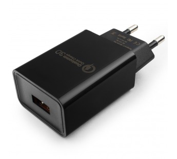 Адаптер постоянного тока 220В с выходом 1гн.USB 5V, 9V, 12V QC3.0 (чёрный) "Cablexpert"#1624525