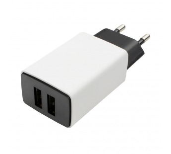 Адаптер постоянного тока 220В с выходом 2гн.USB 2.1A (бело-чёрный) "Cablexpert"