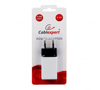Адаптер постоянного тока 220В с выходом 2гн.USB 2.1A (бело-чёрный) "Cablexpert"#1631967