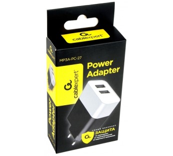 Адаптер постоянного тока 220В с выходом 2гн.USB 3.1A (бело-чёрный) MP3A-PC-27W "Cablexpert"#1632543