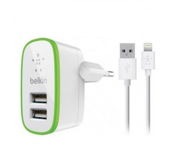 Сетевое зарядное устройство 2гн. USB 5В,2100mA со шнуром iPhone 5, iPad  "Belkin"#2120806