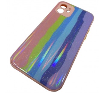                                 Чехол силикон-пластик iPhone 12/12 Pro (6,1") блестящий радуга розовый*