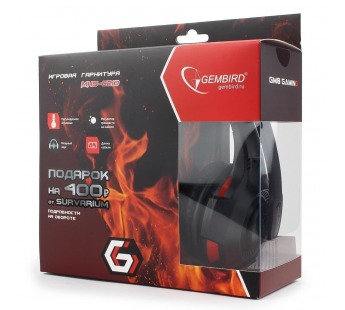 Гарнитура игровая "Gembird" MHS-G210, с регулировкой громкости, кабель 1,8м (чёрно-красный)#1850599