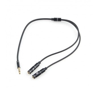 Переходник шт.3,5 4pole - 2гн.3,5 наушники + микрофон (черный) шнур 20см "Cablexpert"#2100702