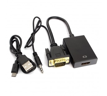 Переходник шт. VGA - гн. HDMI + гн.3,5мм, питание от USB, провод 15см. "Cablexpert"#810420