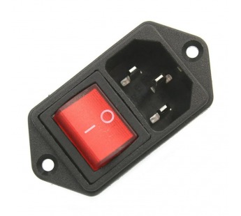Штекер компьютерный на корпус С14 3pin+переключатель с подсветкой 4контакта on-off 16А, 250V красный#756572