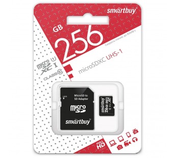 Карта памяти Micro SDXC 256GB SmartBuy (Class 10) с адаптером SD#486051