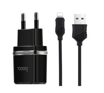 Адаптер Сетевой Hoco C12 2USB/5V/2.4A + кабель Apple lightning (black)#1394880