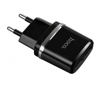 Адаптер Сетевой Hoco C12 2USB/5V/2.4A + кабель Apple lightning (black)#1394883
