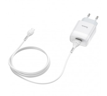 Адаптер Сетевой Hoco C72A Glorious 1USB/5V/2.1A +micro USB (white)#456485