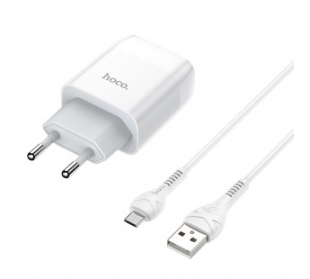 Адаптер Сетевой Hoco C72A Glorious 1USB/5V/2.1A +micro USB (white)#456484