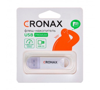 USB накопитель CRONAX пластиковый  4 Gb с креплением и крышкой (цвет белый, в блистере)#458441