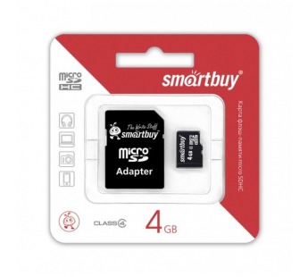 Карта памяти MicroSD 4 Gb Smart Buy +SD адаптер (class 4)#134488