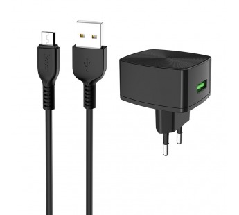 СЗУ с выходом USB Hoco C70A (QC3.0/QC2.0/кабель micro USB) черное#1439522